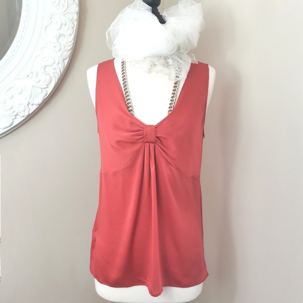 Ann Taylor Silk Twisted V-neck Burnt Orange Blouse